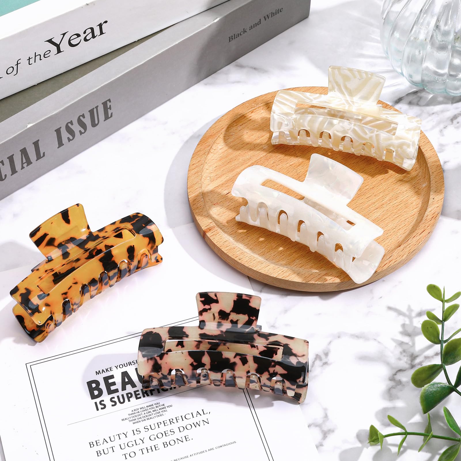 4Pcs Tortoise Hair Claw Clips, Acetate Hair Claw Clip Acrylic French Hair Banana Barrettes Jaw Clips, Stylish Hair Accessories For Women 3.15 Inch Fashion Strong Hold For Thick Thin Hair,