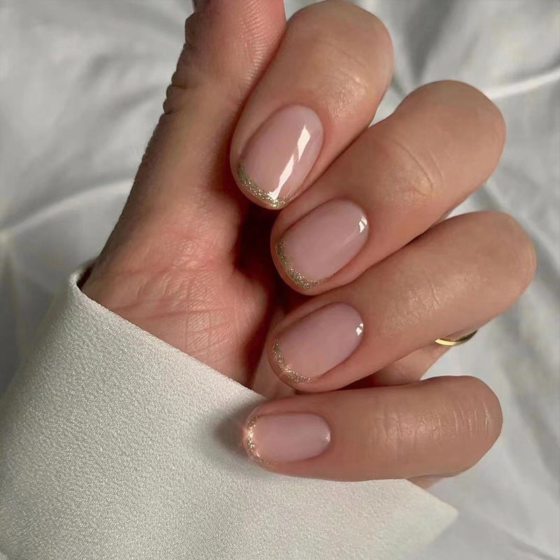 Mid-Length Press On Nails Gradient Easy Wear Franch Reusable Natural