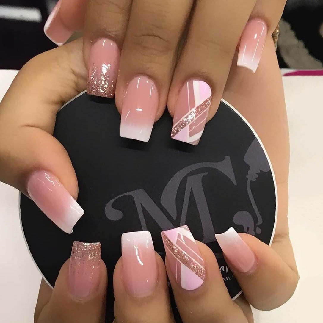 Mid-Length Press On Nails Gradient Easy Wear Franch Reusable Natural