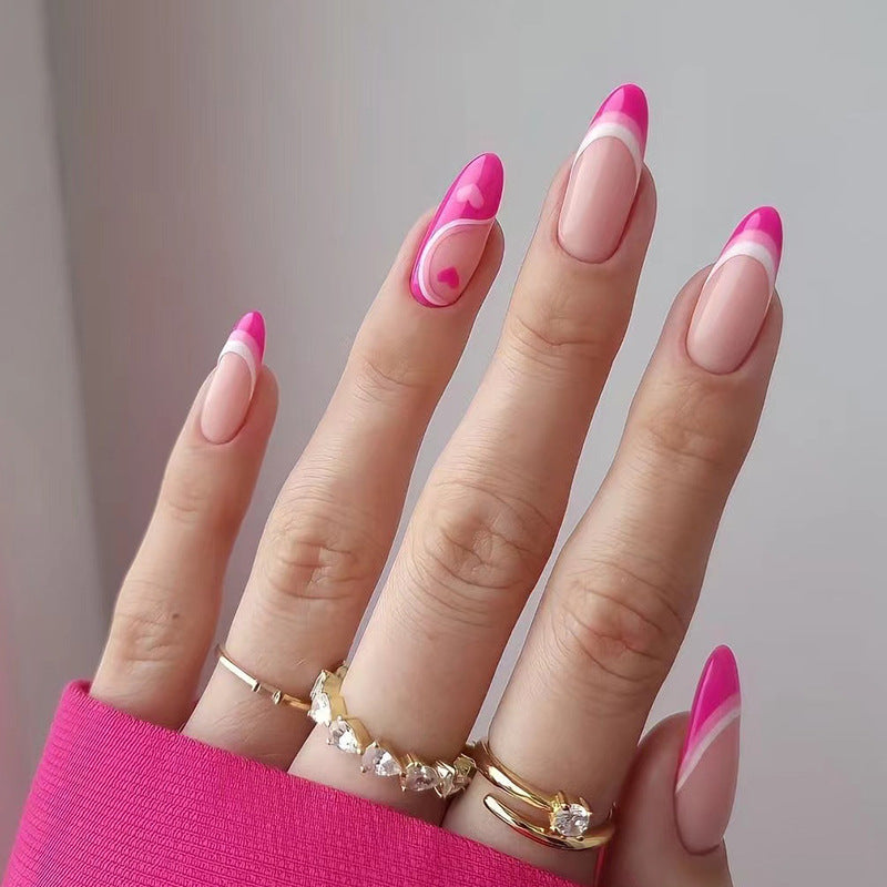 Mid-Length Press On Nails Gradient Easy Wear Franch Reusable Natural