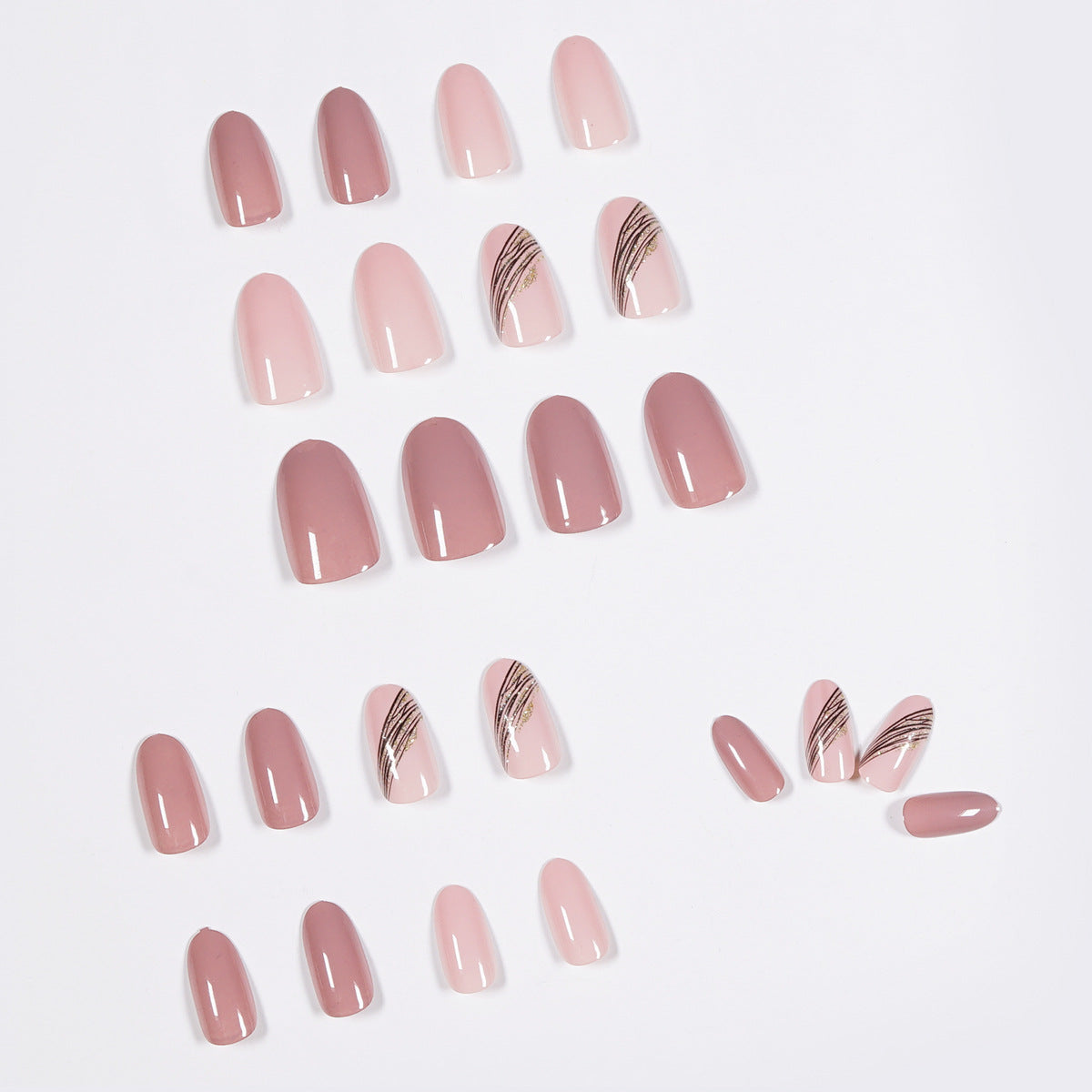 Mid-Length Press On Nails Gradient Easy Wear Franch Reusable Natural