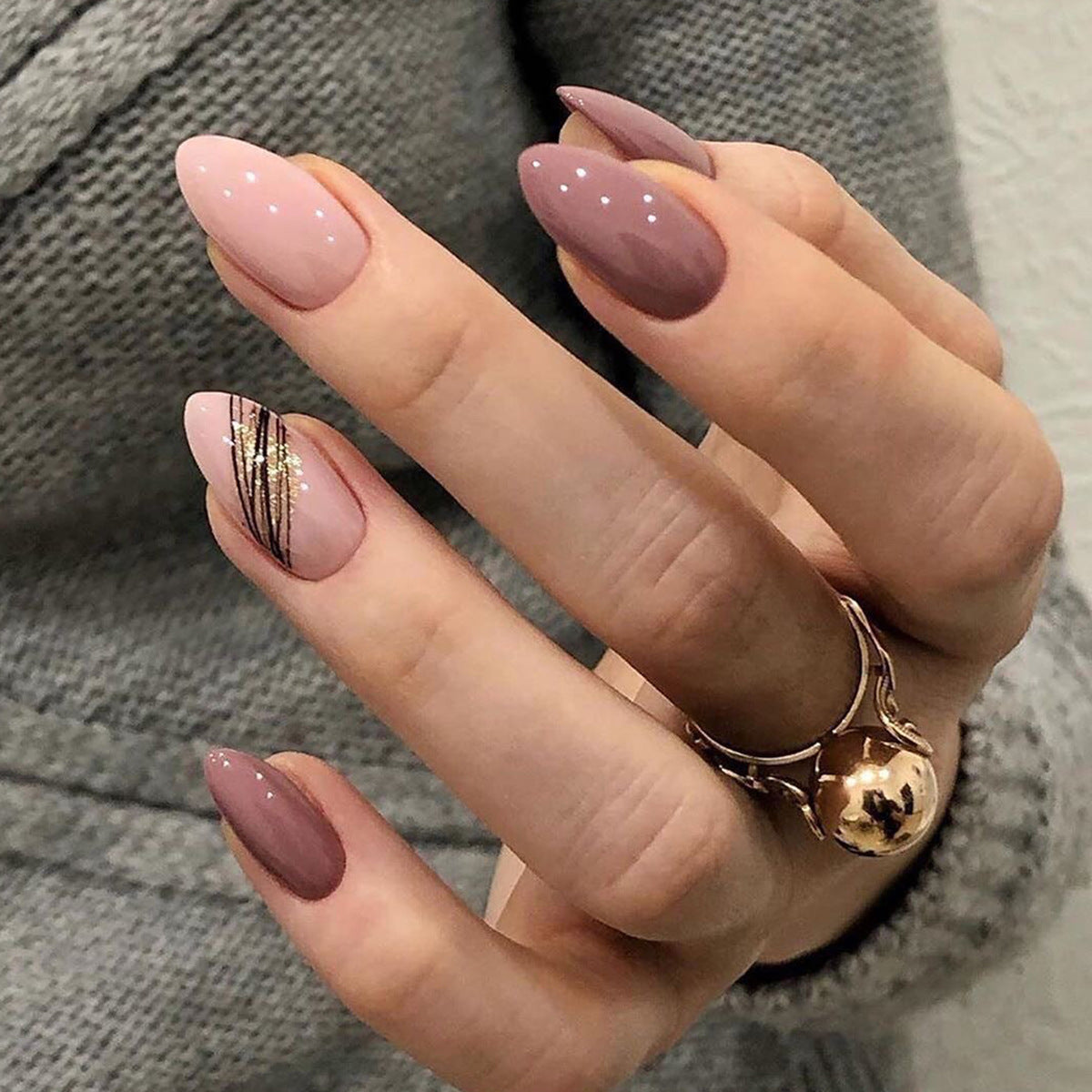 Mid-Length Press On Nails Gradient Easy Wear Franch Reusable Natural