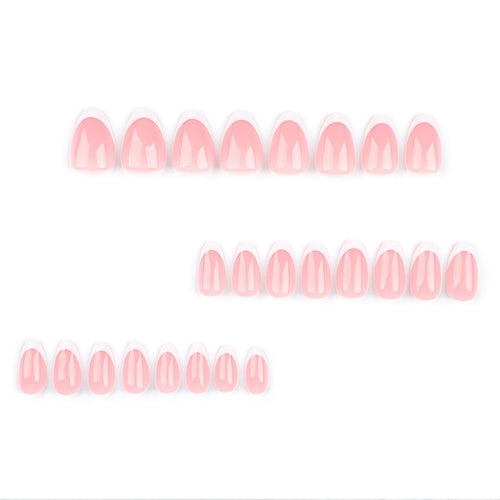 24 PCS  Nail Art With Short Circles Press On Nails Short Almond Nails Oval French Tip Nails