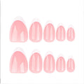 24 PCS  Nail Art With Short Circles Press On Nails Short Almond Nails Oval French Tip Nails