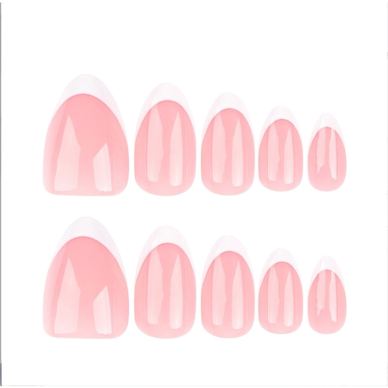 24 PCS  Nail Art With Short Circles Press On Nails Short Almond Nails Oval French Tip Nails