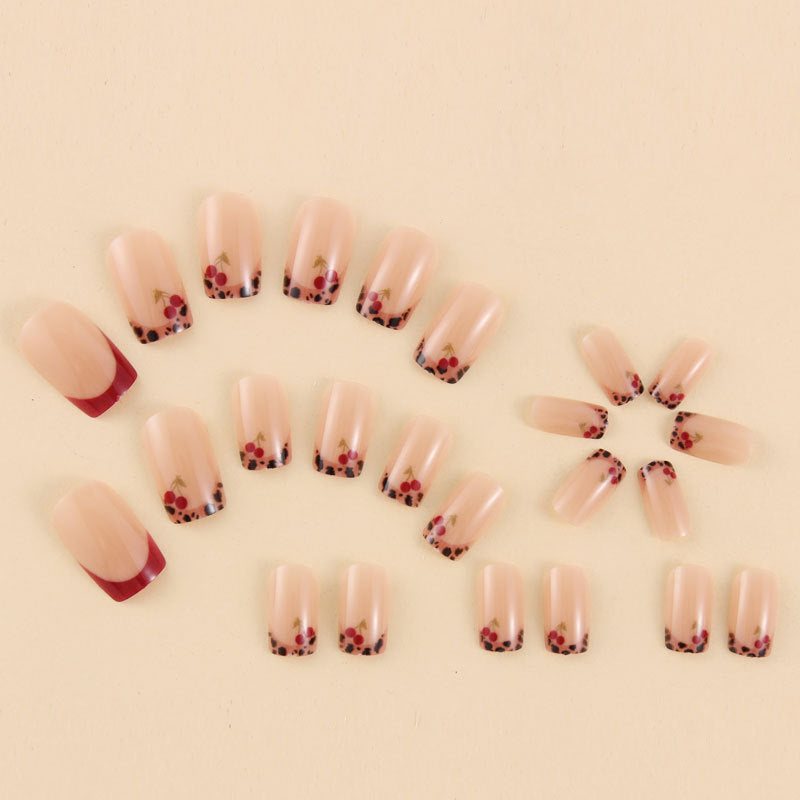 Mid-length European Dark Red French Cherry 24-piece Press-on Nails