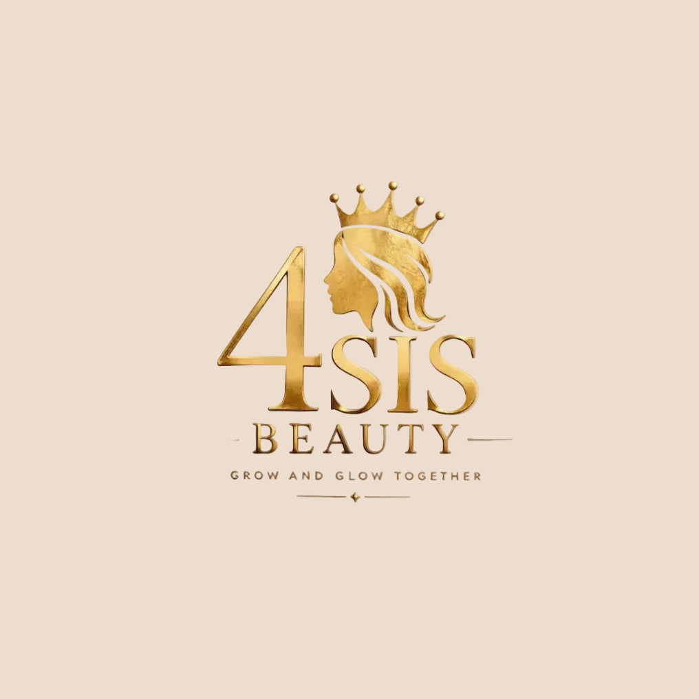 Logo of 4SIS Beauty with a gold crown and text on a beige background