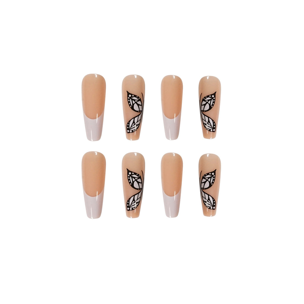White French Butterfly  Nails Press On Nail Piece Wear Finished Nail Beauty