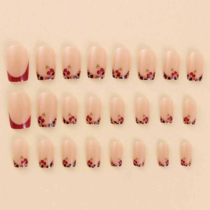 Mid-length European Dark Red French Cherry 24-piece Press-on Nails