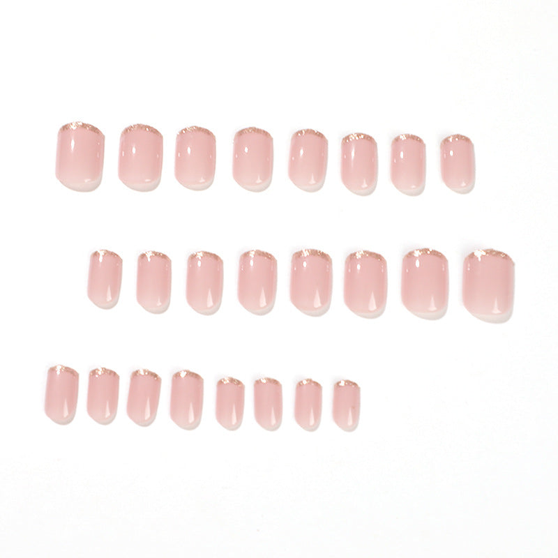 Mid-Length Press On Nails Gradient Easy Wear Franch Reusable Natural