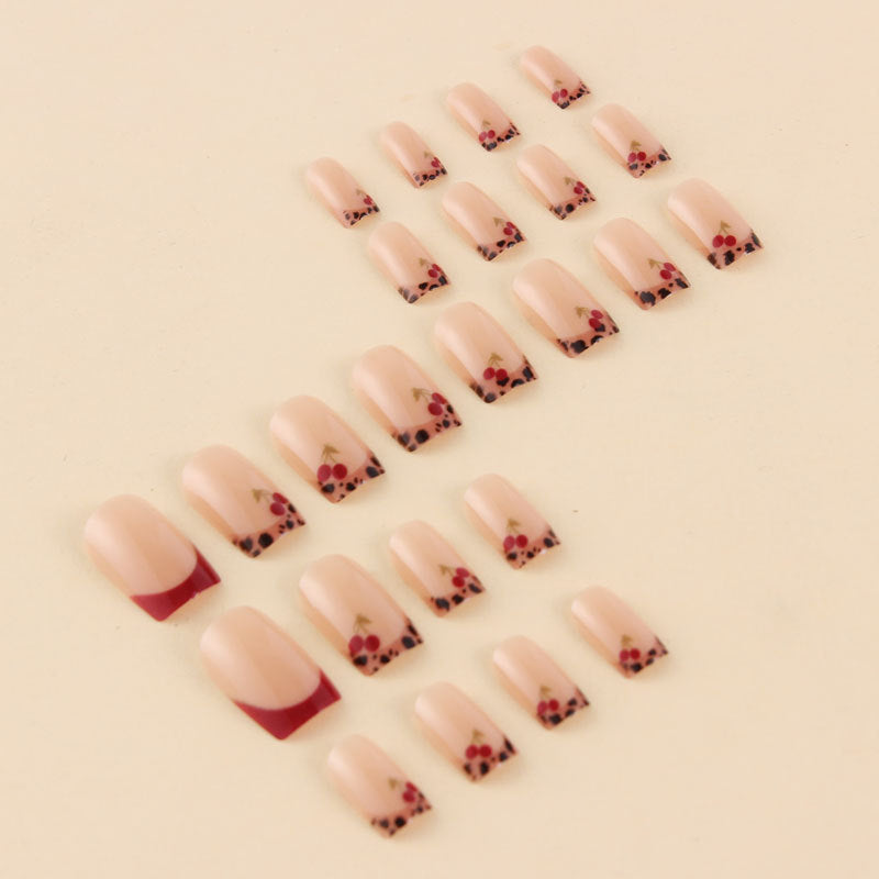 Mid-length European Dark Red French Cherry 24-piece Press-on Nails