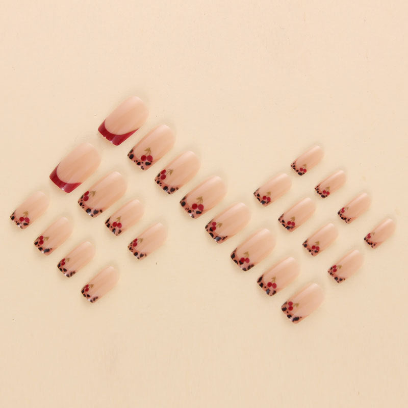 Mid-length European Dark Red French Cherry 24-piece Press-on Nails