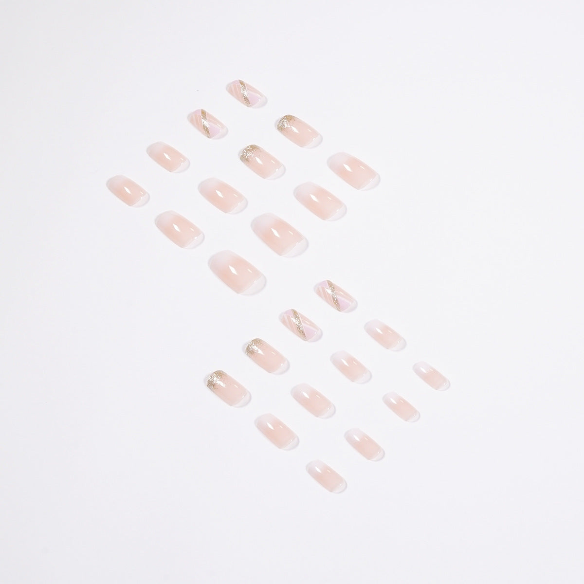 Mid-Length Press On Nails Gradient Easy Wear Franch Reusable Natural